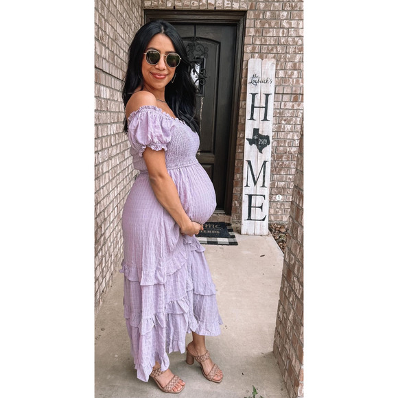 Pinkblush Lavender Smocked Ruffle Maternity Midi Dress Size M - Picture 9 of 9